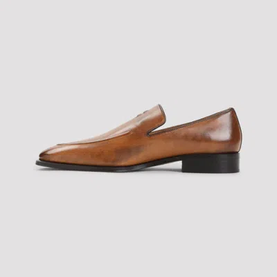 Miu Miu Brown Calf Leather Loafers In Brown