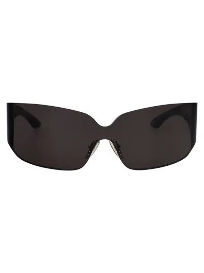 Balenciaga Grey-grey-grey Nylon Sunglasses In Black