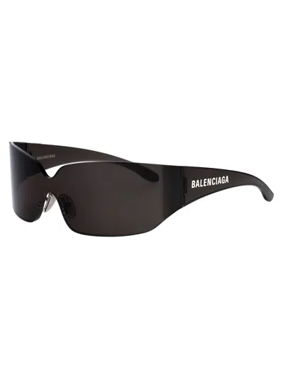 Balenciaga Grey-grey-grey Nylon Sunglasses In Black