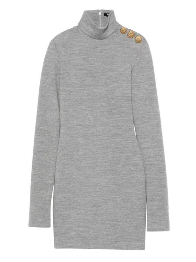Balmain High-neck Bodycon Short Dress In Gray