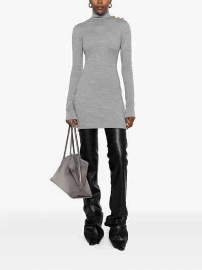 Balmain High-neck Bodycon Short Dress In Gray