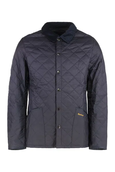 Barbour Heritage Liddesdale Blue Jacket With Classic Corduroy Collar And Logo Lettering On The Front In Tech In Blue