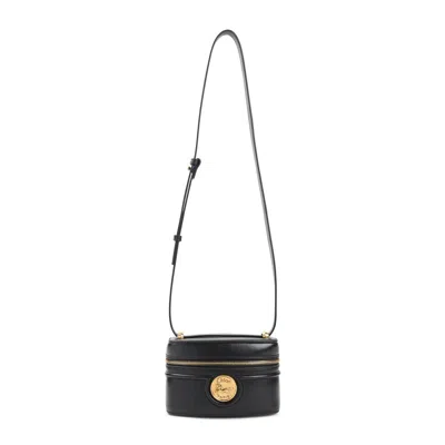 Chloé Black Buffalo Leather Horse Medal Shoulder Bag In Black