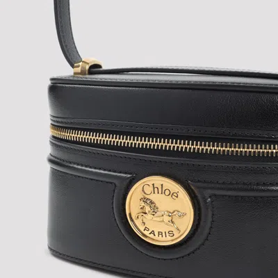Chloé Black Buffalo Leather Horse Medal Shoulder Bag In Black