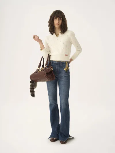 Chloé Wool And Cashmere Fitted Sweater With An Openwork Motif Clothing In Multi