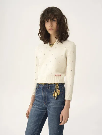 Chloé Wool And Cashmere Fitted Sweater With An Openwork Motif Clothing In Multi