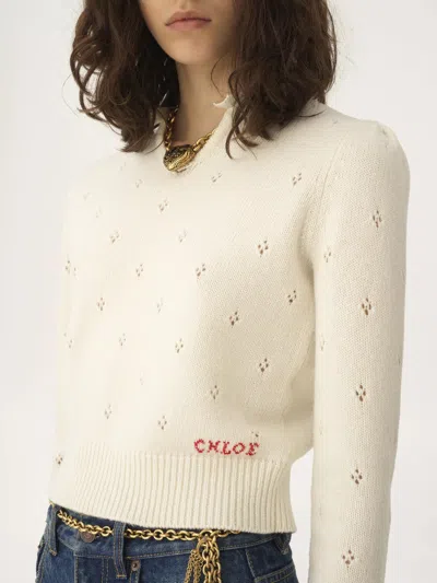 Chloé Wool And Cashmere Fitted Sweater With An Openwork Motif Clothing In Multi