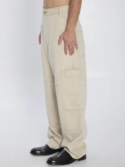 Jacquemus Relaxed Wide-leg Beige Jeans With Utility Pockets In Neutral