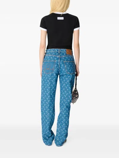 Marine Serre Moon Denim Cotton Jeans In Blue