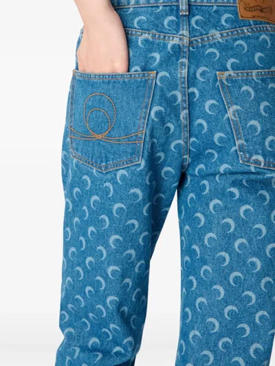 Marine Serre Moon Denim Cotton Jeans In Blue