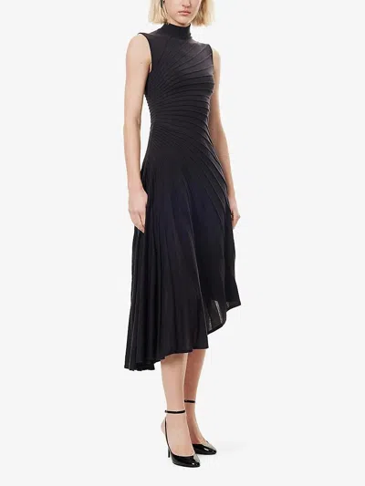 Alaïa Sleeveless High-neck Sculpted Midi Dress In Black