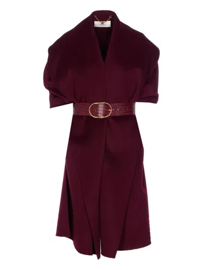 Elisabetta Franchi Structured Bordeaux Coat With Textured Belt In Burgundy