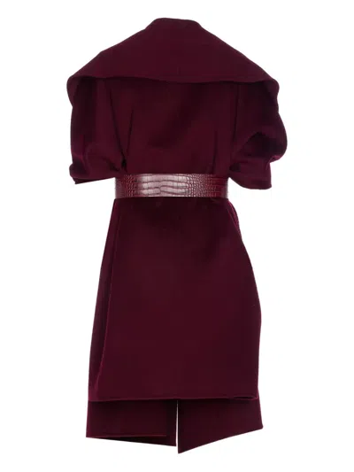 Elisabetta Franchi Structured Bordeaux Coat With Textured Belt In Burgundy