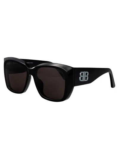 Balenciaga Black-black-grey Recycled Acetate Sunglasses In Black