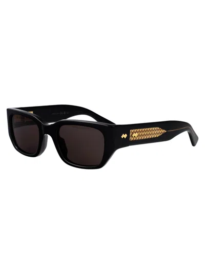 Bottega Veneta Black-black-grey Recycled Acetate Sunglasses In Black
