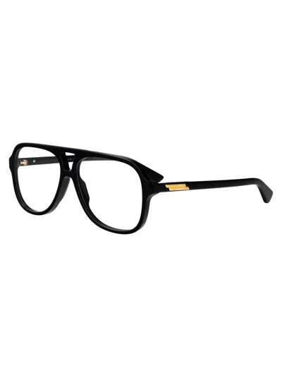 Bottega Veneta Black-black-transparent Recycled Acetate Glasses In Black