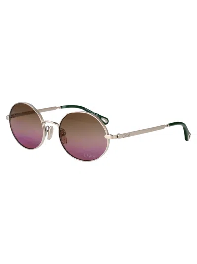 Chloé Silver-silver-green Metal Sunglasses In Multi