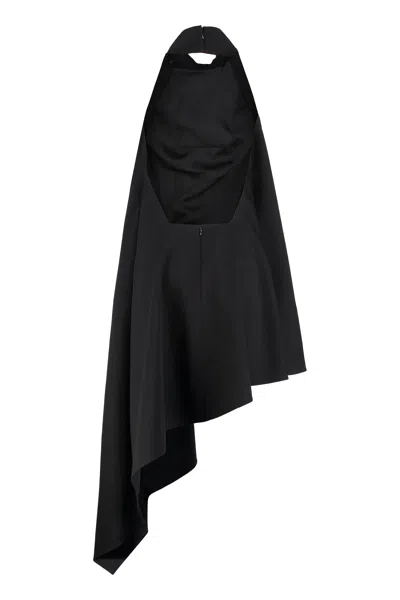 Givenchy Asymmetrical Draped Dress In Wool In Brown