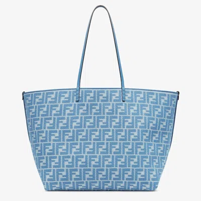 Fendi Women Embroidered Jacquard Large Roll Shopping Bag In Blue