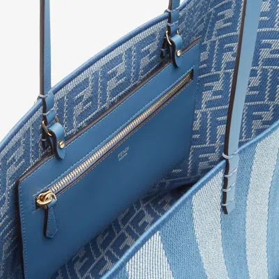 Fendi Women Embroidered Jacquard Large Roll Shopping Bag In Blue
