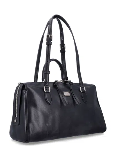 Dolce & Gabbana Black Leather Vittoria Handbag In Black