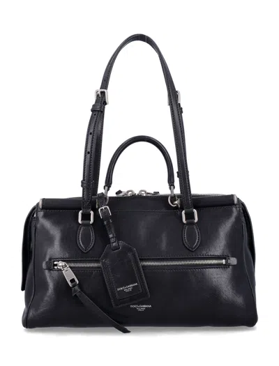 Dolce & Gabbana Black Leather Vittoria Handbag In Black