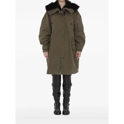 Dolce & Gabbana Padded Coat With Faux Fur Trim In Green