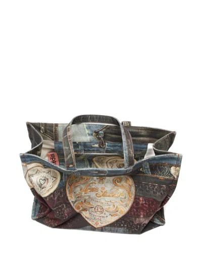 Acne Studios Denim Patch Heart Tote Bag In Multi