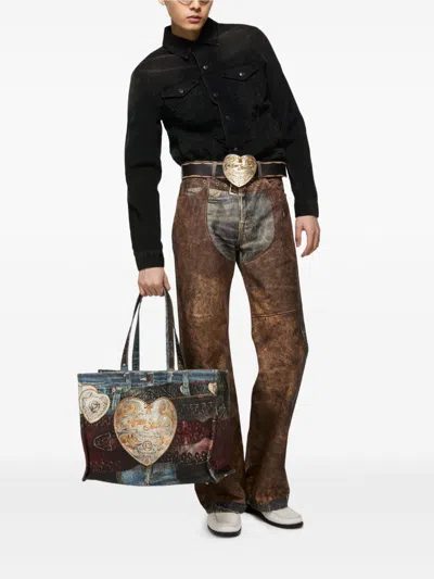 Acne Studios Denim Patch Heart Tote Bag In Multi