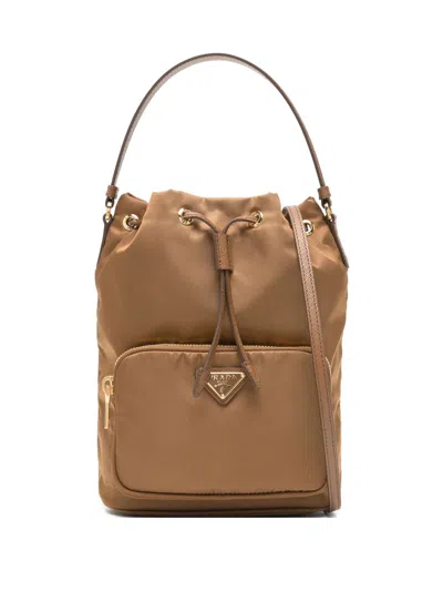 Prada Re-nylon Bucket Tote Bag In Brown