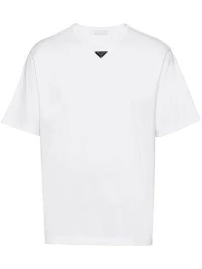 Prada T-shirt With Triangular Plaque In White