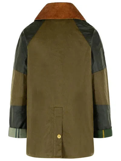 Barbour Block Design Waxed Cotton Jacket In Green