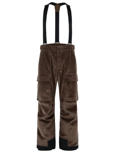Moncler Grenoble Brown Corduroy Padded Ski Overalls In Black