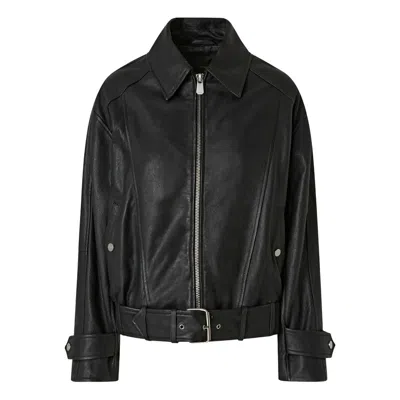 Pinko Bubble Leather Jacket With Embroidery In Black