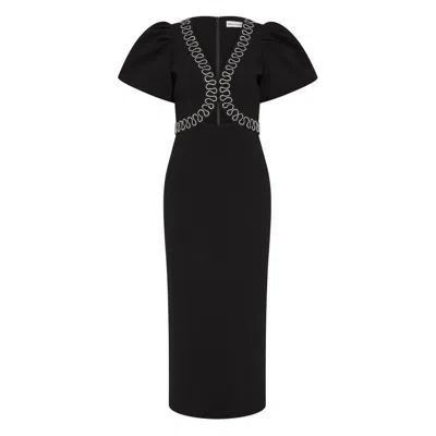 Rebecca Vallance Nyx Crystal-embellished Cutout Crepe Midi Dress In Black