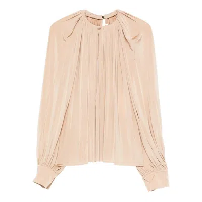 Ferragamo Gathered Long-sleeve Blouse In Neutral