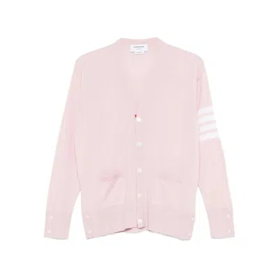 Thom Browne V-neck Fine-knit Cardigan In Pink