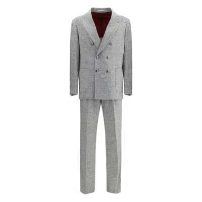 Brunello Cucinelli Tailored Suit Set Double-breasted Jacket In Gray