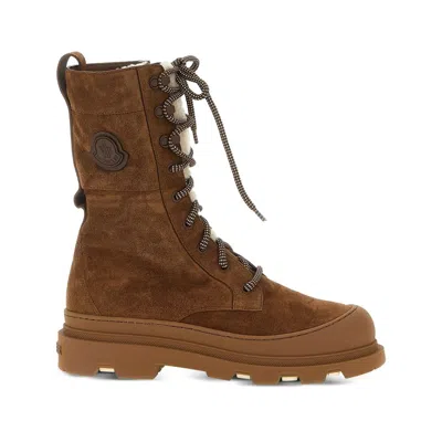 Moncler Vera High Shearling-trimmed Suede Mid-calf Boots In Brown