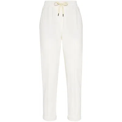 Brunello Cucinelli Track Trousers In Lightweight Stretch Cotton Fleece With Moniline In White