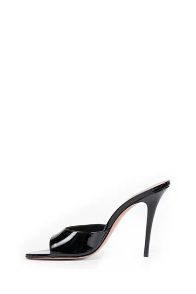 Amina Muaddi Womens Black Elodie 105 Patent Leather Heeled Slippers Eur 40 / 7 Uk In Black