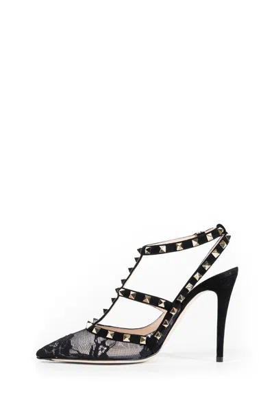 Valentino High Black Rockstud Lace Pumps In Animal Print