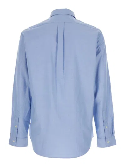 Polo Ralph Lauren Box-pleat Blue Stretch-cotton Poplin Shirt With Embroidered Logo