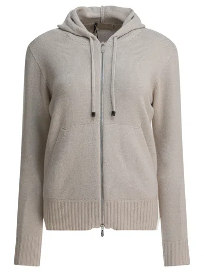 Drumohr Hooded Knitwear With Front Pockets And Ribbing In Neutral