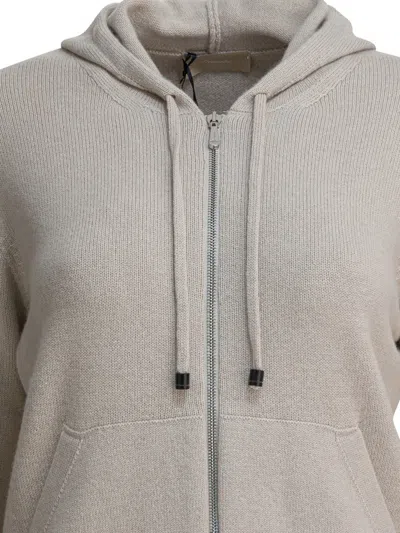 Drumohr Hooded Knitwear With Front Pockets And Ribbing In Neutral