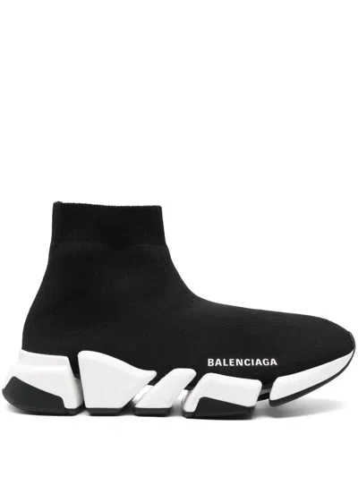 Balenciaga Black Stretch Fabric Speed 2.0 Sneakers In Multi