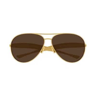 Bottega Veneta Gold-gold-brown Metal Sunglasses In Multi