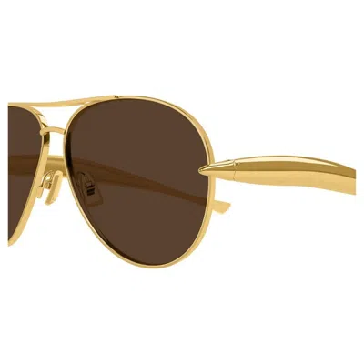 Bottega Veneta Gold-gold-brown Metal Sunglasses In Multi