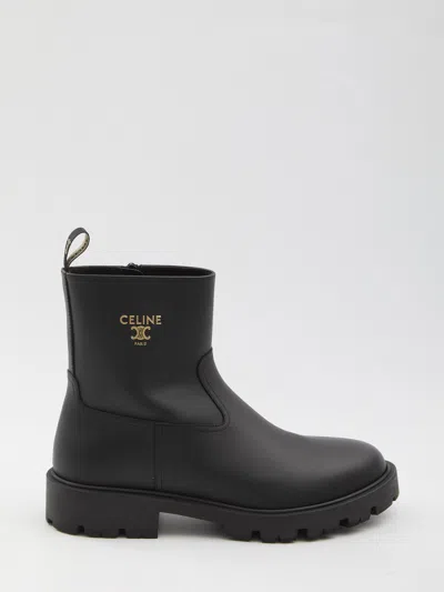 Celine Black Zipped 35 Calf Leather Boots In White
