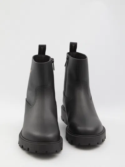 Celine Black Zipped 35 Calf Leather Boots In White